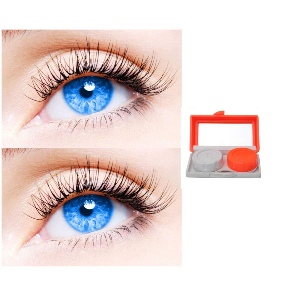 2 Pair Monthly Colored Contact Lenses Zero Power With 1 Lens Travel Kit (Light Blue-Light Blue)