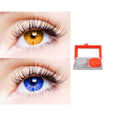 2 Pair Monthly Colored Contact Lenses Zero Power With 1 Lens Travel Kit (Honey-Blue)