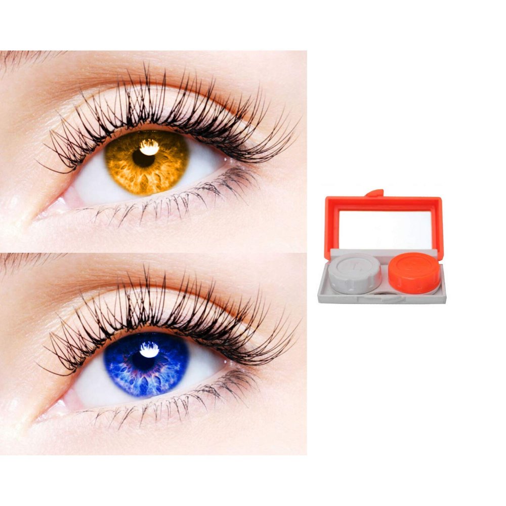 2 Pair Monthly Colored Contact Lenses Zero Power With 1 Lens Travel Kit (Honey-Blue)