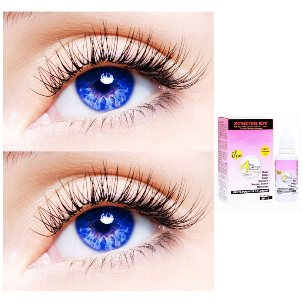 2 Pair Monthly Colored Contact Lenses Zero Power With 30 ml Solution (Blue-Blue)