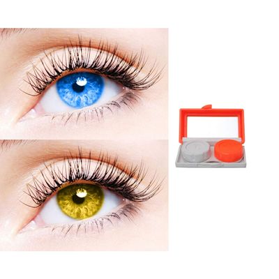 2 Pair Monthly Colored Contact Lenses Zero Power With 1 Lens Travel Kit (Light Blue-Hazel)