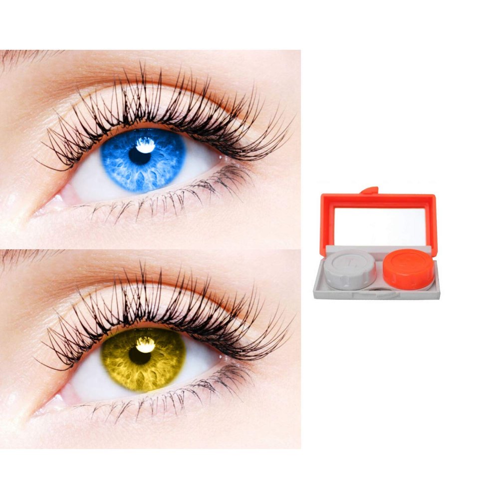 2 Pair Monthly Colored Contact Lenses Zero Power With 1 Lens Travel Kit (Light Blue-Hazel)