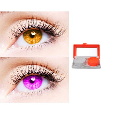 2 Pair Monthly Colored Contact Lenses Zero Power With 1 Lens Travel Kit (Honey-Violet)