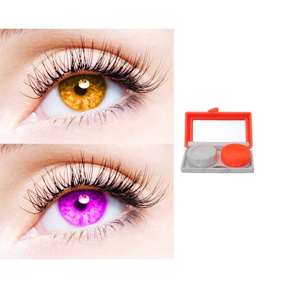 2 Pair Monthly Colored Contact Lenses Zero Power With 1 Lens Travel Kit (Honey-Violet)