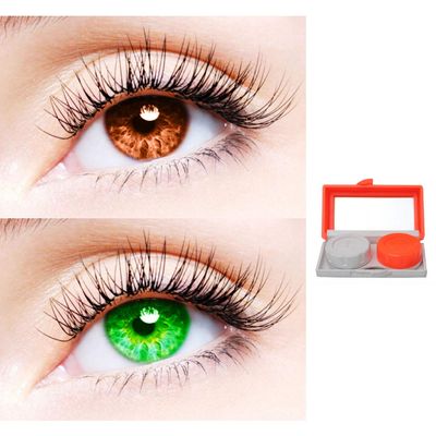 2 Pair Monthly Colored Contact Lenses Zero Power With 1 Lens Travel Kit (Brown-Green)