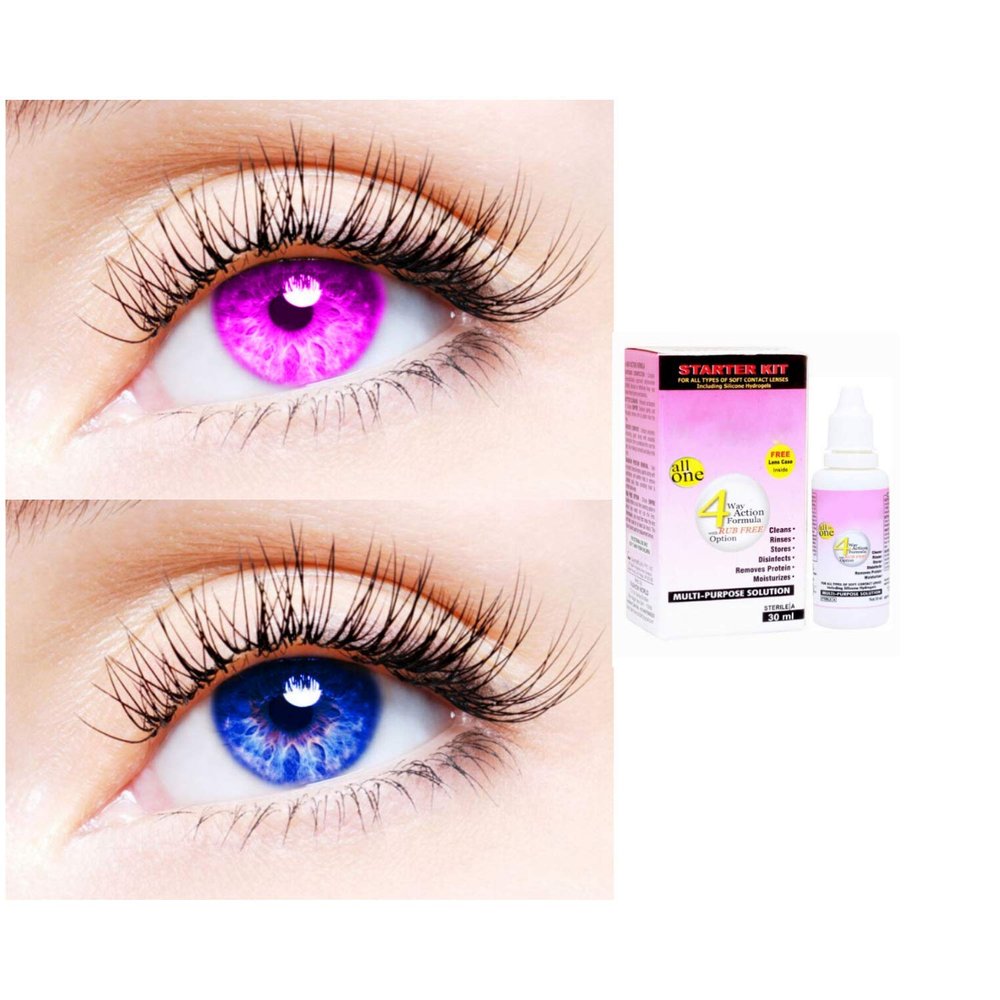 2 Pair Monthly Colored Contact Lenses Zero Power With 30 ml Solution (Violet-Blue)
