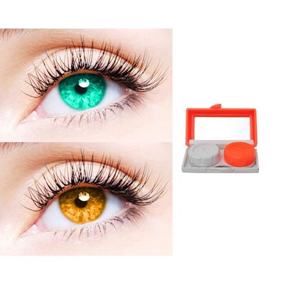 2 Pair Monthly Colored Contact Lenses Zero Power With 1 Lens Travel Kit (Sea Blue-Honey)