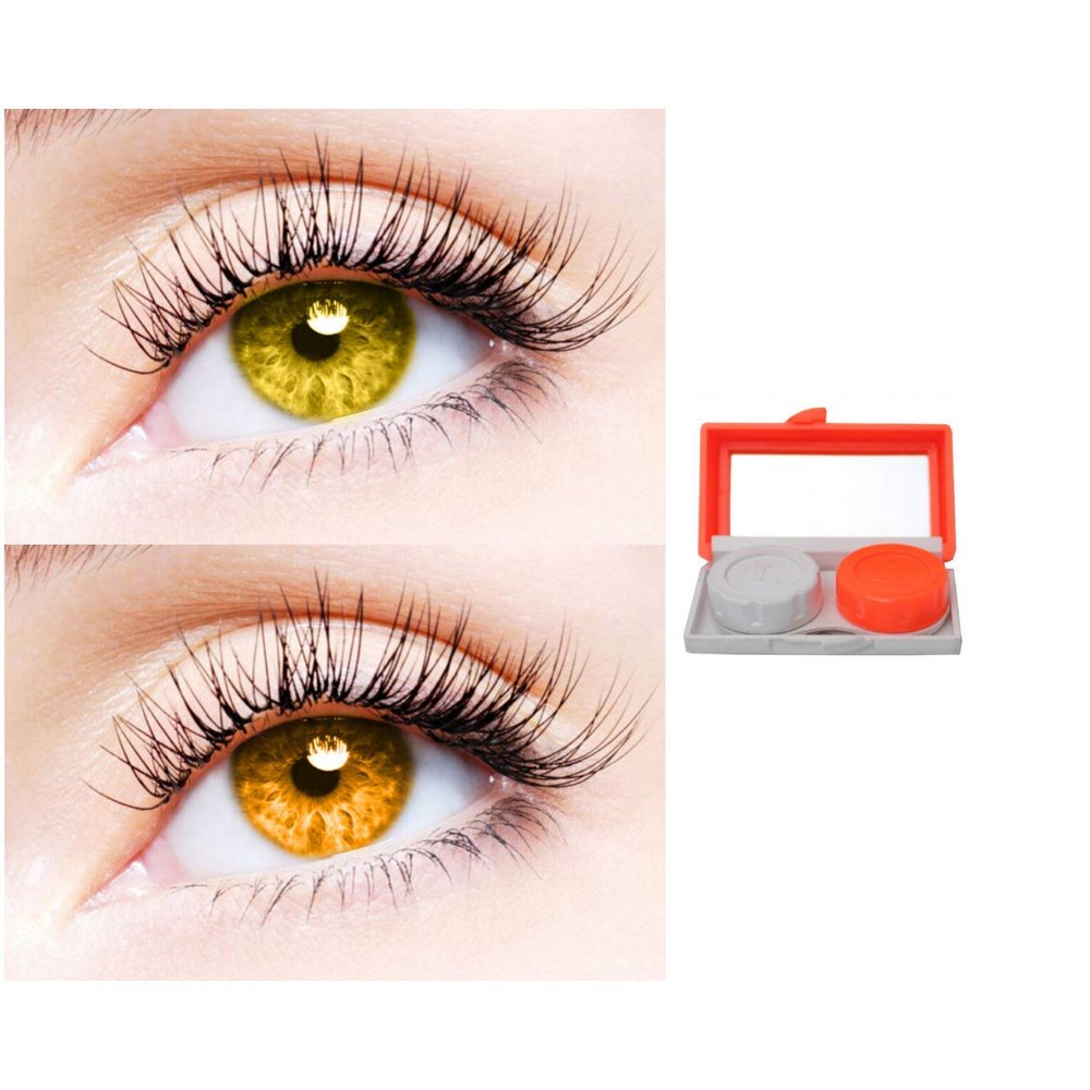 2 Pair Monthly Colored Contact Lenses Zero Power With 1 Lens Travel Kit (Hazel-Honey)