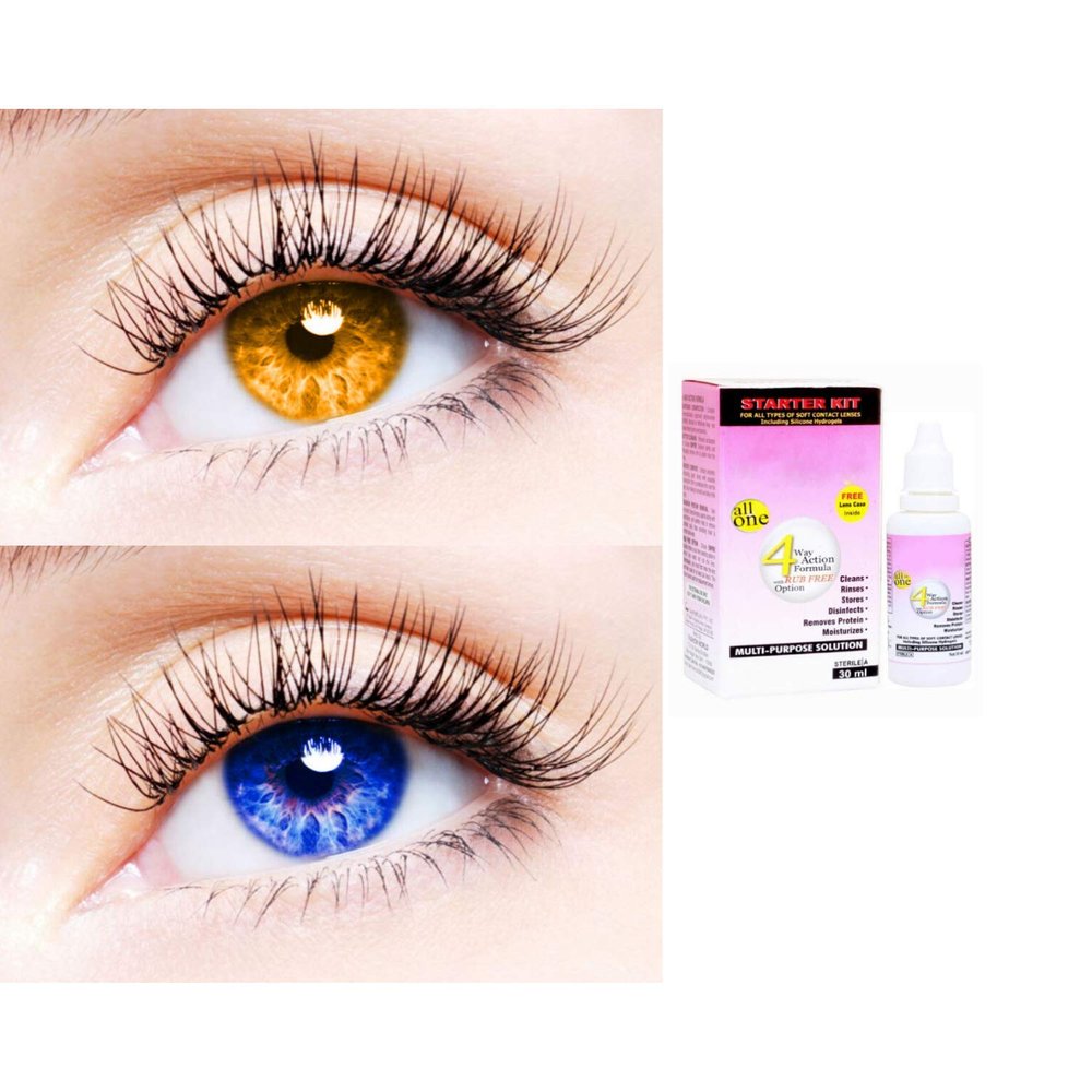 2 Pair Monthly Colored Contact Lenses Zero Power With 30 ml Solution (Honey-Blue)
