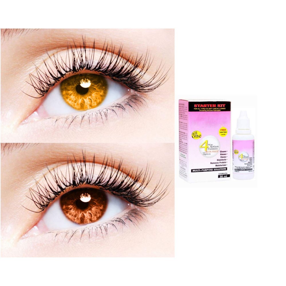 2 Pair Monthly Colored Contact Lenses Zero Power With 30 ml Solution (Honey-Brown)
