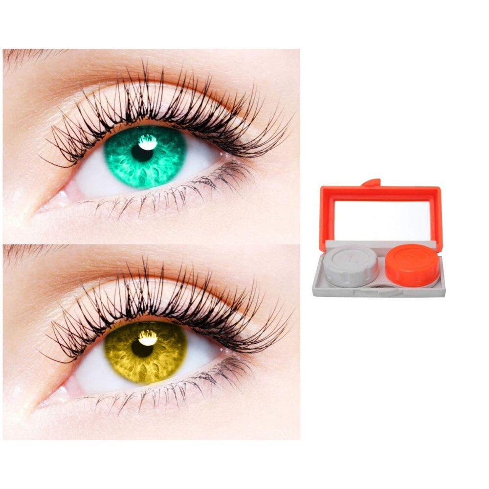 2 Pair Monthly Colored Contact Lenses Zero Power With 1 Lens Travel Kit (Sea Blue-Hazel)
