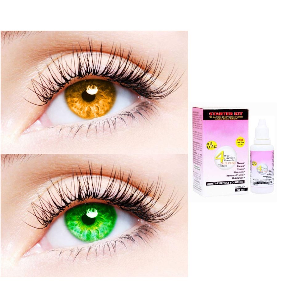 2 Pair Monthly Colored Contact Lenses Zero Power With 30 ml Solution (Honey-Green)