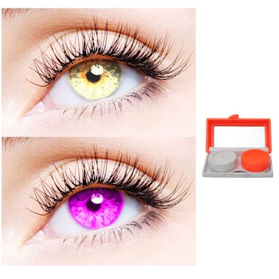 2 Pair Monthly Colored Contact Lenses Zero Power With 1 Lens Travel Kit (Gold-Violet)