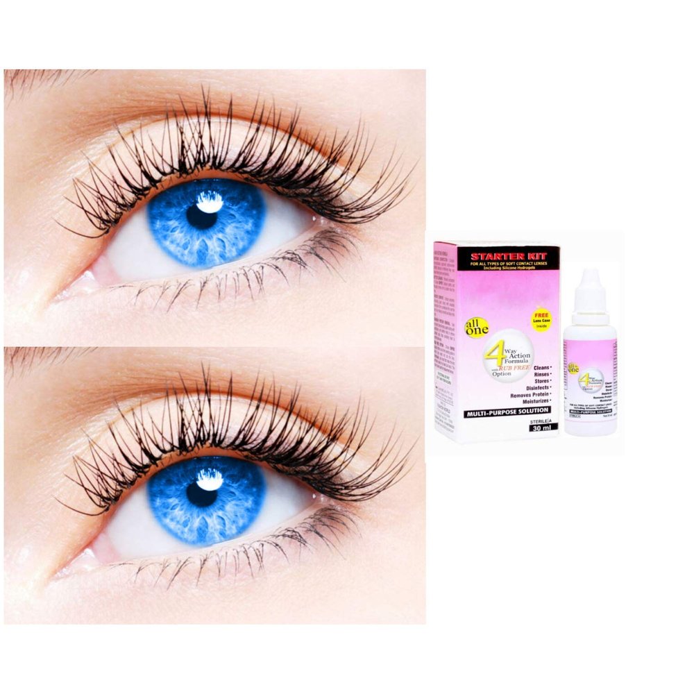 2 Pair Monthly Colored Contact Lenses Zero Power With 30 ml Solution (Light Blue-Light Blue)