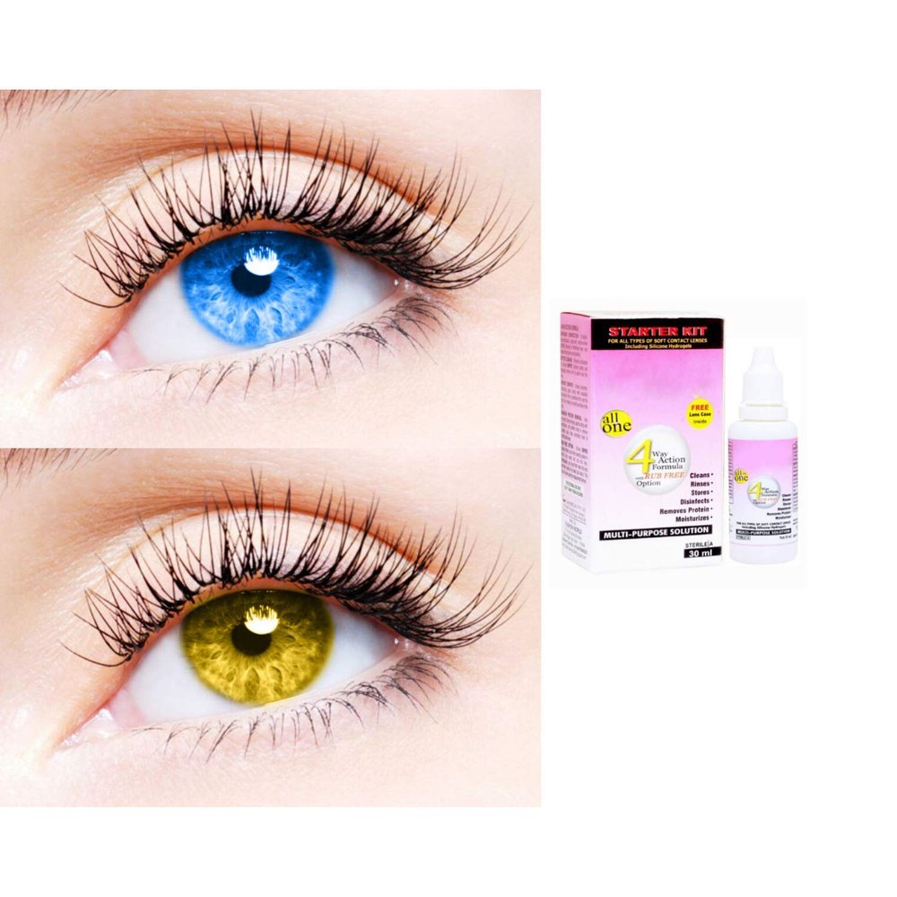 2 Pair Monthly Colored Contact Lenses Zero Power With 30 ml Solution (Light Blue-Hazel)