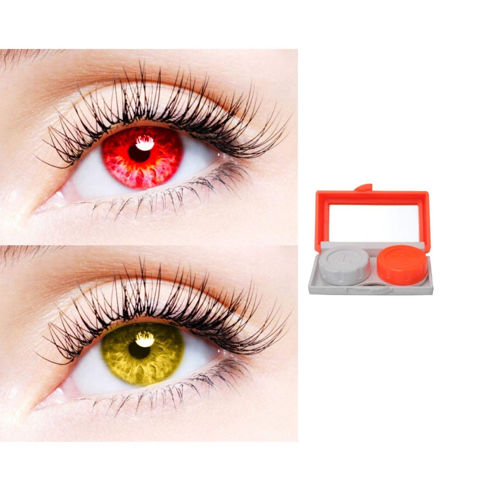 2 Pair Monthly Colored Contact Lenses Zero Power With 1 Lens Travel Kit (Red-Hazel)