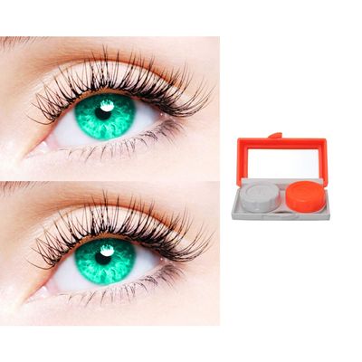 2 Pair Monthly Colored Contact Lenses Zero Power With 1 Lens Travel Kit (Sea Blue-Sea Blue)
