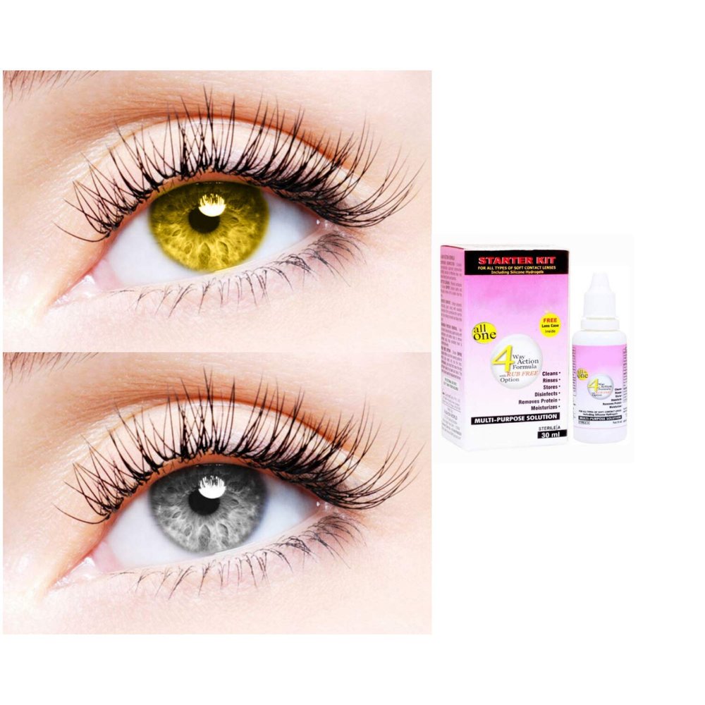 2 Pair Monthly Colored Contact Lenses Zero Power With 30 ml Solution (Hazel-Grey)