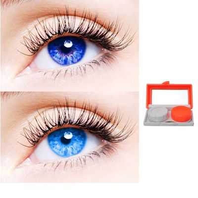 2 Pair Monthly Colored Contact Lenses Zero Power With 1 Lens Travel Kit (Blue-Light Blue)