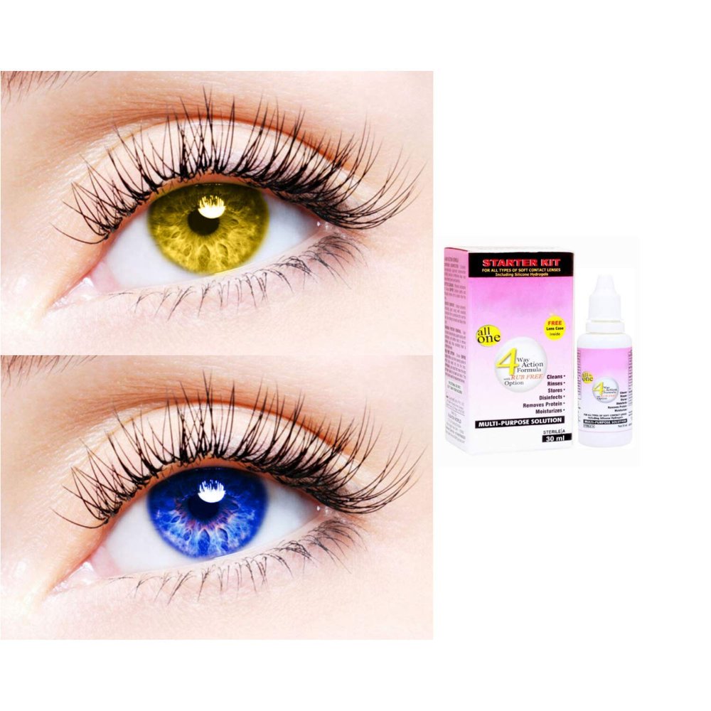 2 Pair Monthly Colored Contact Lenses Zero Power With 30 ml Solution (Hazel-Blue)