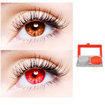 2 Pair Monthly Colored Contact Lenses Zero Power With 1 Lens Travel Kit (Brown-Red)