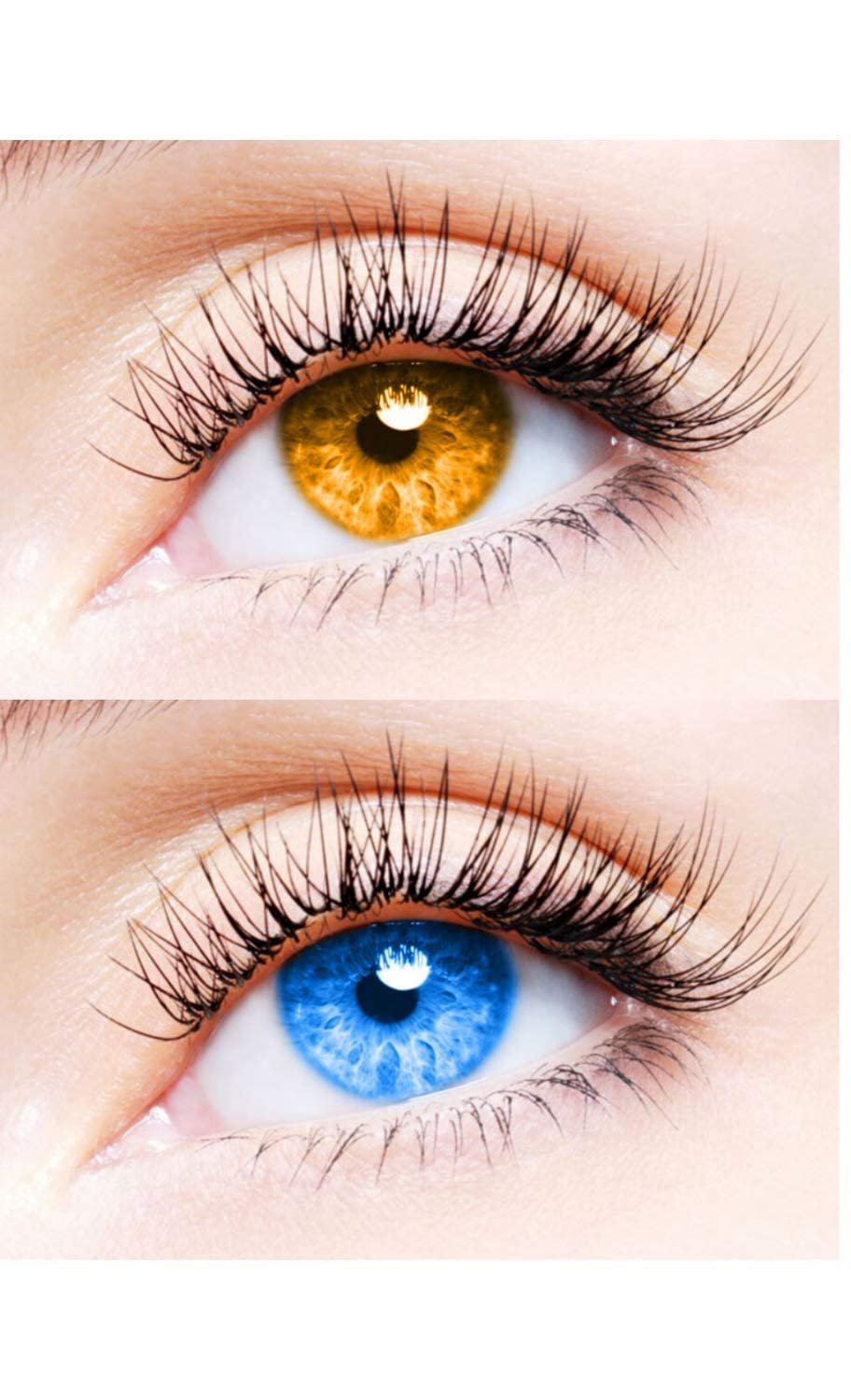2 Pair Monthly Colored Contact Lenses Zero Power With 1 Lens Travel Kit (Honey-Light Blue)