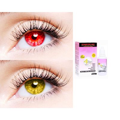 2 Pair Monthly Colored Contact Lenses Zero Power With 30 ml Solution (Red-Hazel)