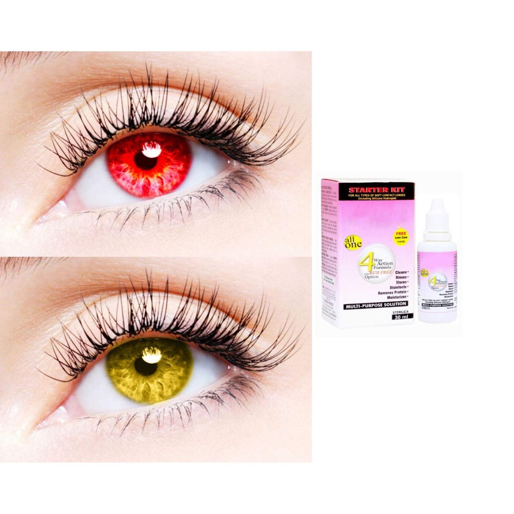 2 Pair Monthly Colored Contact Lenses Zero Power With 30 ml Solution (Red-Hazel)