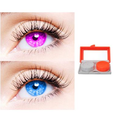 2 Pair Monthly Colored Contact Lenses Zero Power With 1 Lens Travel Kit (Violet-Light Blue)