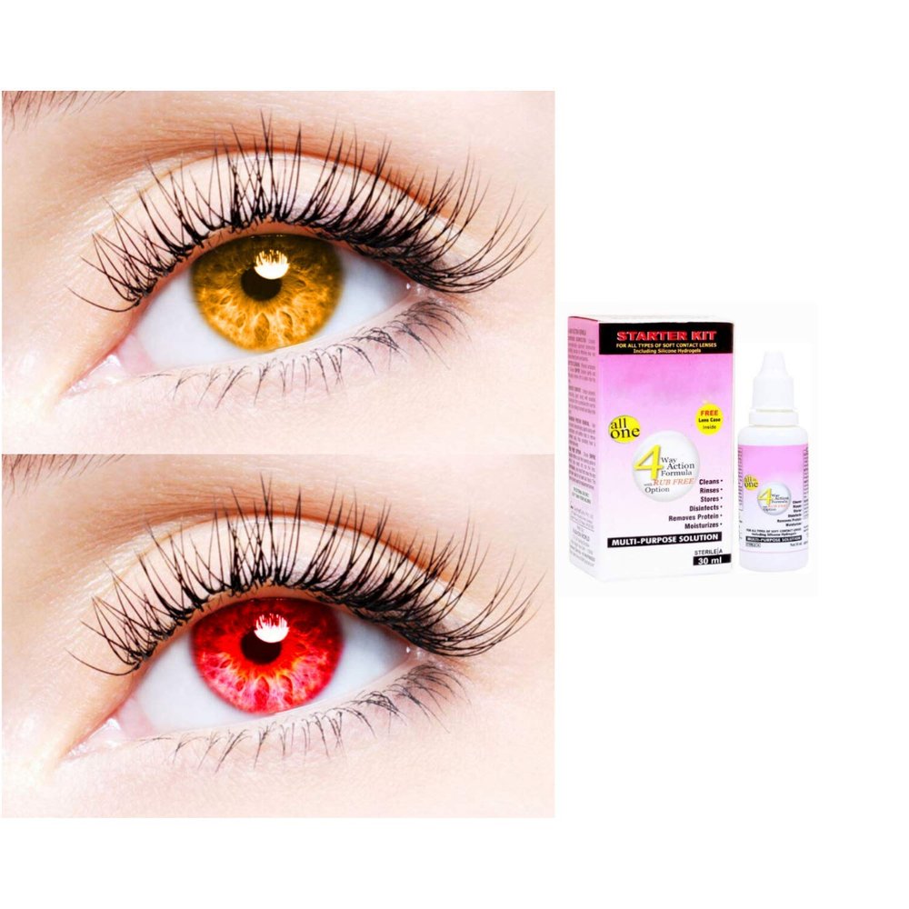 2 Pair Monthly Colored Contact Lenses Zero Power With 30 ml Solution (Honey-Red)