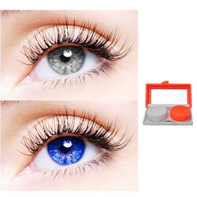 2 Pair Monthly Colored Contact Lenses Zero Power With 1 Lens Travel Kit (Grey-Blue)