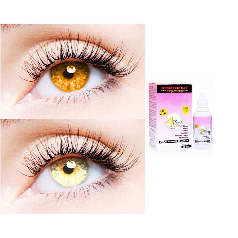 2 Pair Monthly Colored Contact Lenses Zero Power With 30 ml Solution (Honey-Gold)