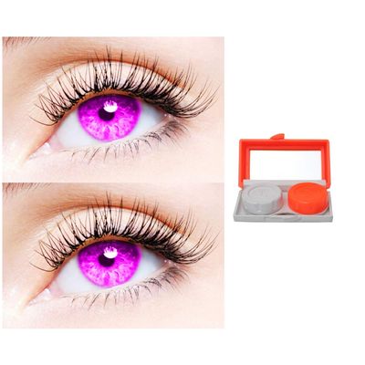 2 Pair Monthly Colored Contact Lenses Zero Power With 1 Lens Travel Kit (Violet-Violet)