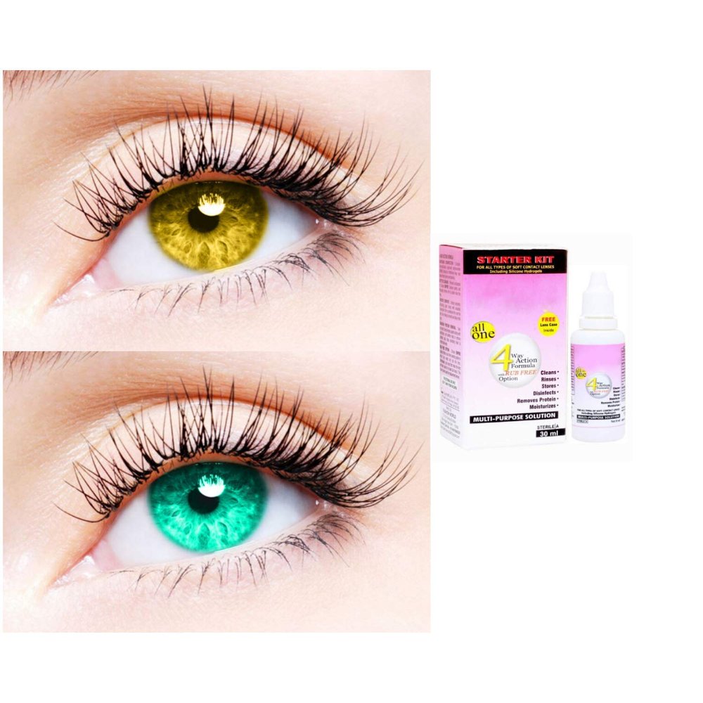 2 Pair Monthly Colored Contact Lenses Zero Power With 30 ml Solution (Hazel-Sea Blue)