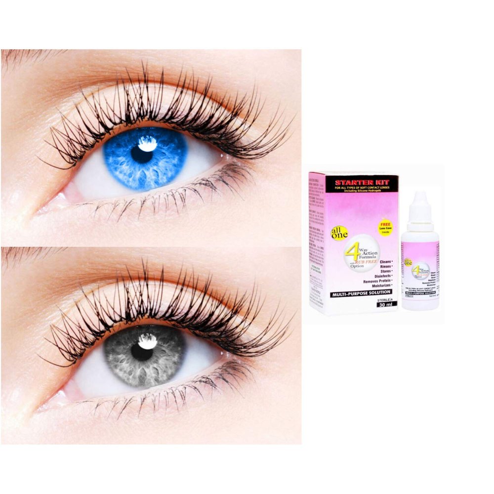 2 Pair Monthly Colored Contact Lenses Zero Power With 30 ml Solution (Light Blue-Grey)