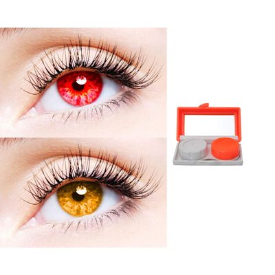 2 Pair Monthly Colored Contact Lenses Zero Power With 1 Lens Travel Kit (Red-Honey)