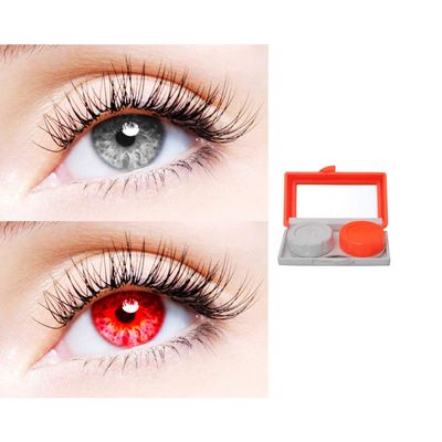 2 Pair Monthly Colored Contact Lenses Zero Power With 1 Lens Travel Kit (Grey-Red)