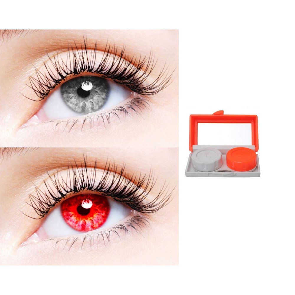 2 Pair Monthly Colored Contact Lenses Zero Power With 1 Lens Travel Kit (Grey-Red)