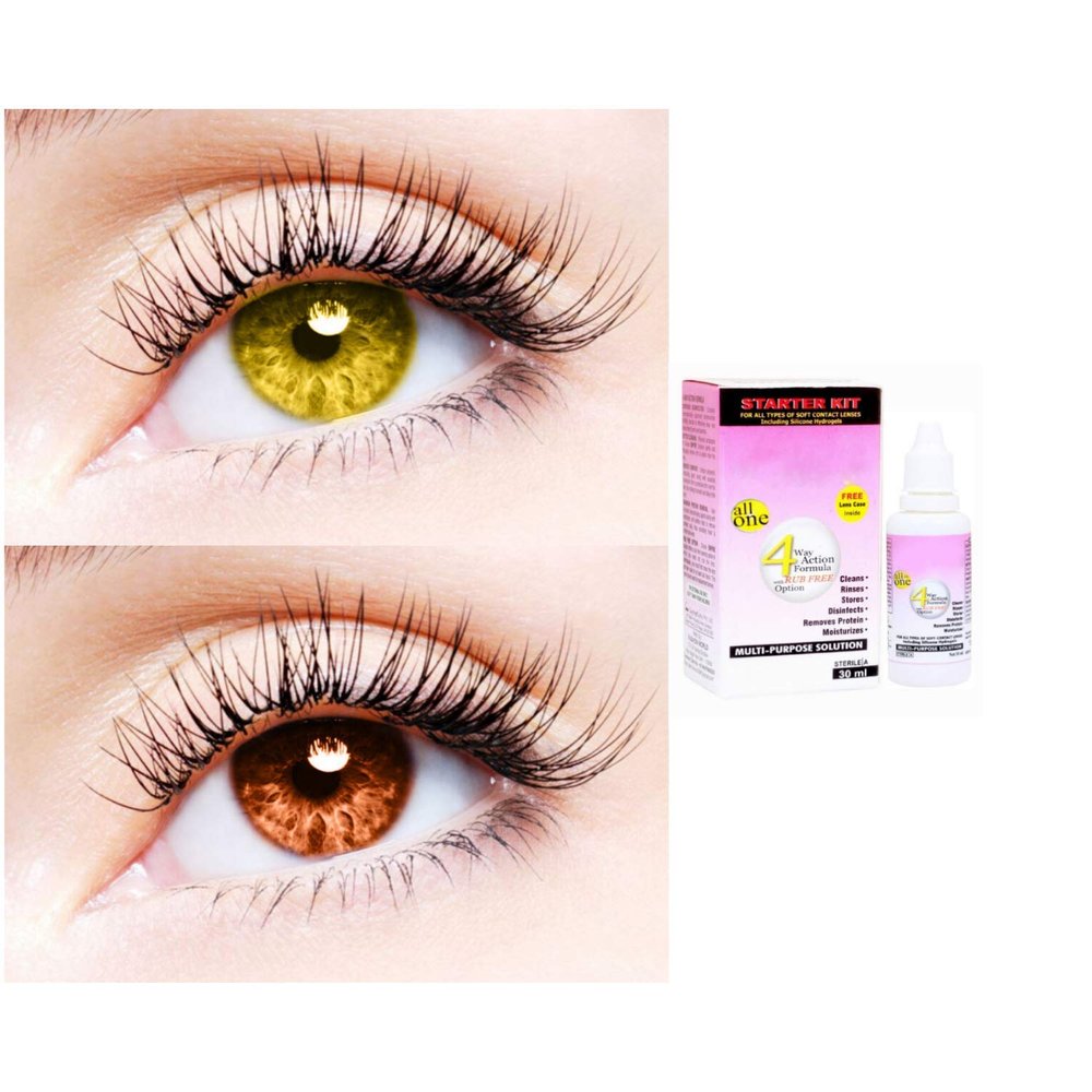 2 Pair Monthly Colored Contact Lenses Zero Power With 30 ml Solution (Hazel-Brown)