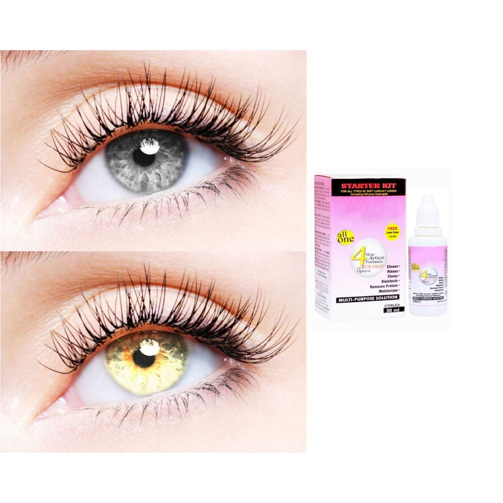 2 Pair Monthly Colored Contact Lenses Zero Power With 30 ml Solution (Grey-Gold)