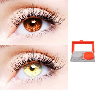 2 Pair Monthly Colored Contact Lenses Zero Power With 1 Lens Travel Kit (Brown-Gold)