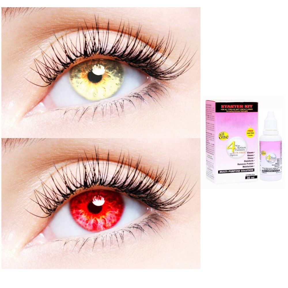 2 Pair Monthly Colored Contact Lenses Zero Power With 30 ml Solution (Gold-Red)