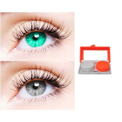 2 Pair Monthly Colored Contact Lenses Zero Power With 1 Lens Travel Kit (Sea Blue-Grey)