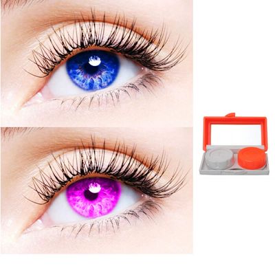 2 Pair Monthly Colored Contact Lenses Zero Power With 1 Lens Travel Kit (Blue-Violet)