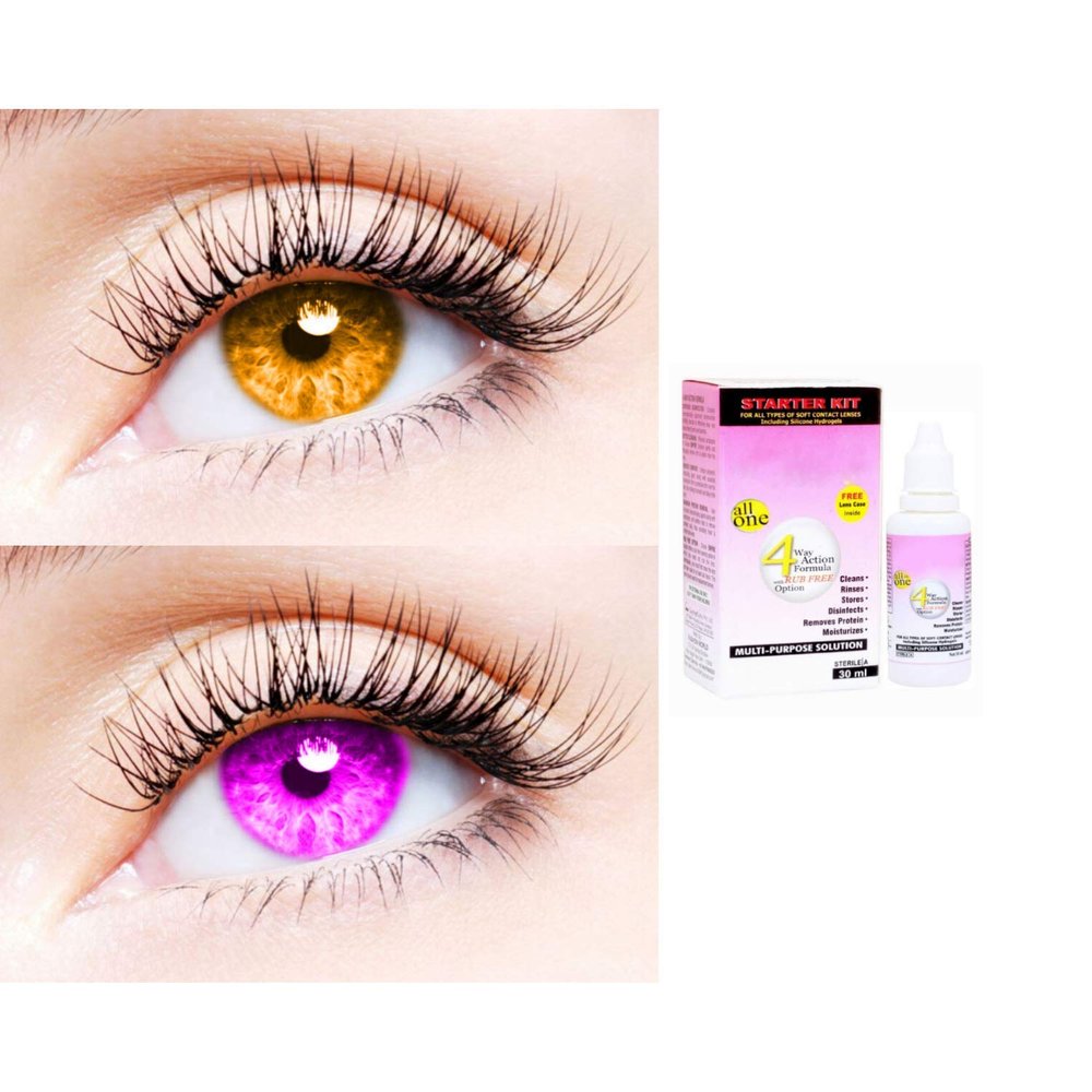2 Pair Monthly Colored Contact Lenses Zero Power With 30 ml Solution (Honey-Violet)