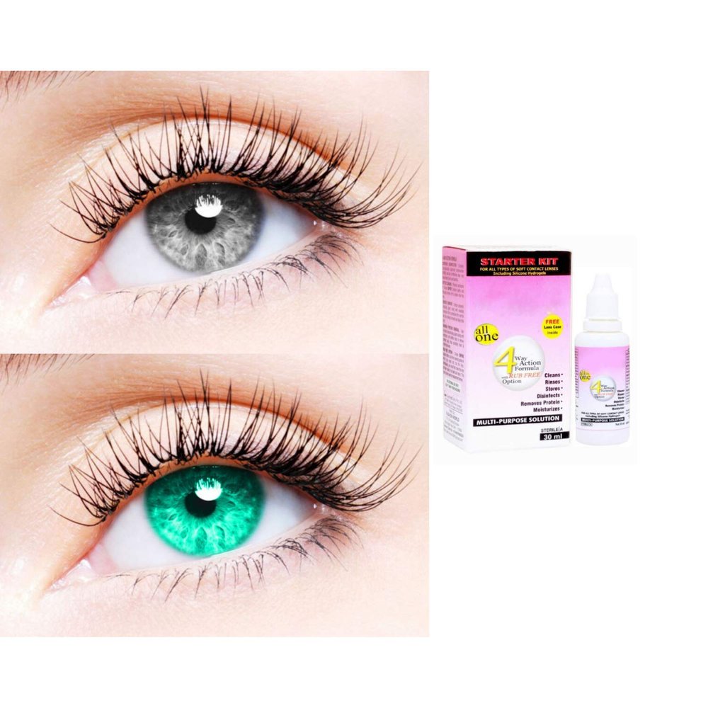 2 Pair Monthly Colored Contact Lenses Zero Power With 30 ml Solution (Grey-Sea Blue)