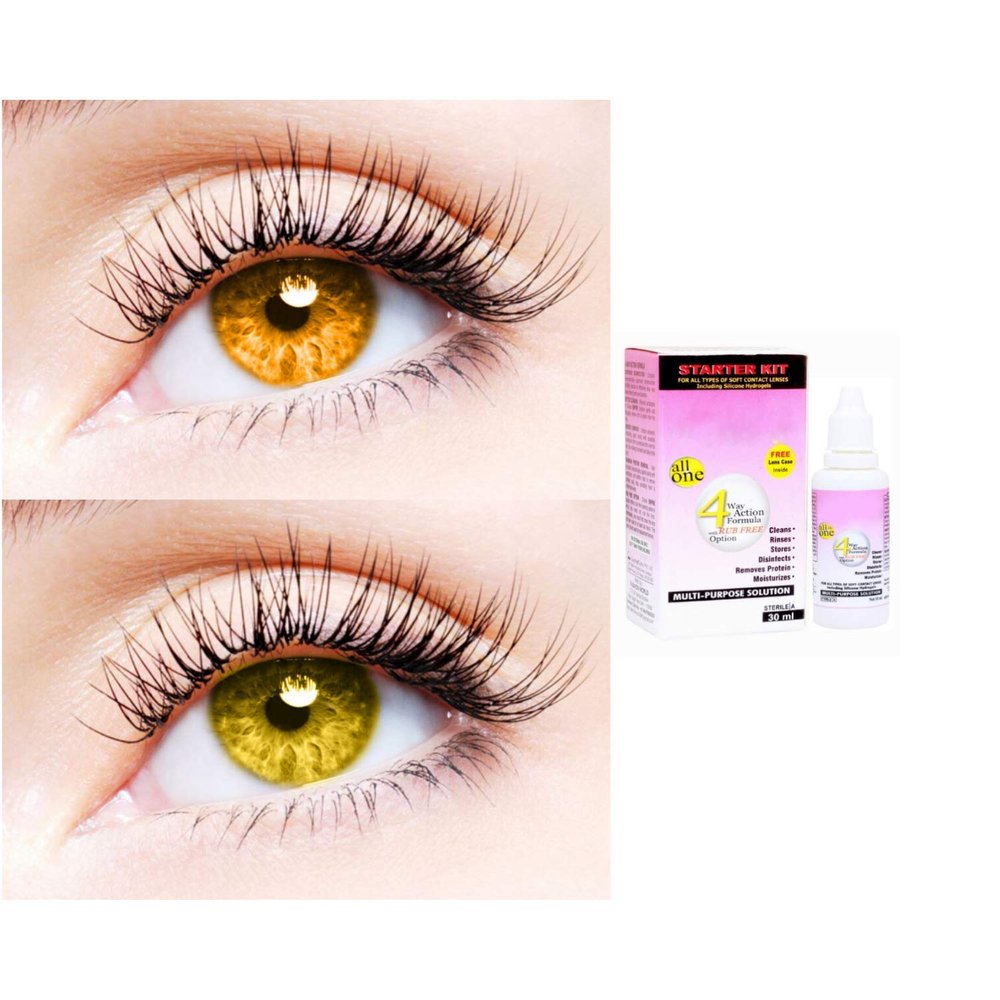 2 Pair Monthly Colored Contact Lenses Zero Power With 30 ml Solution (Honey-Hazel)