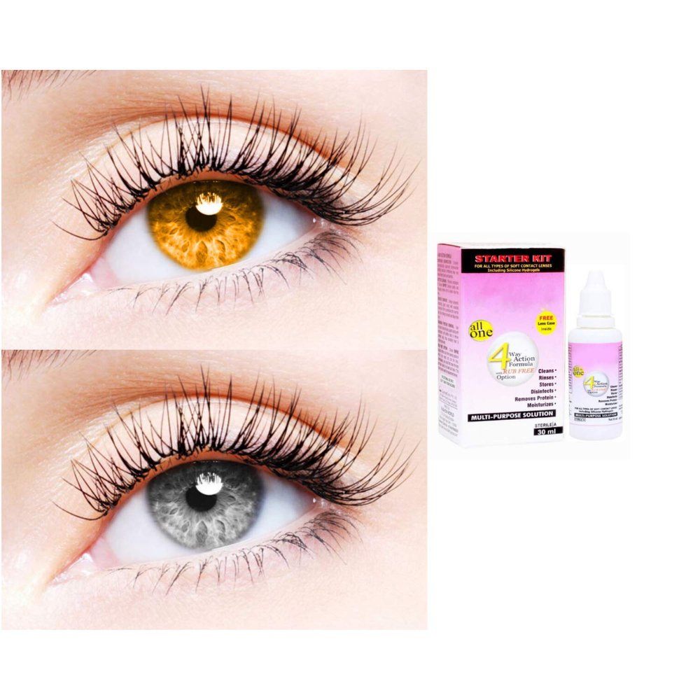 2 Pair Monthly Colored Contact Lenses Zero Power With 30 ml Solution (Honey-Grey)