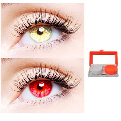 2 Pair Monthly Colored Contact Lenses Zero Power With 1 Lens Travel Kit (Gold-Red)