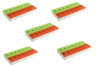 Ezyfit Pill Medicine Organizer Reminder Storage Box with Snap Lids 7-day AM/PM Larger Compartments for Bigger Pills, Weekly Medicine Organizer Twice a Day, Weekly Day and Night Pill Case (Pack of 5)